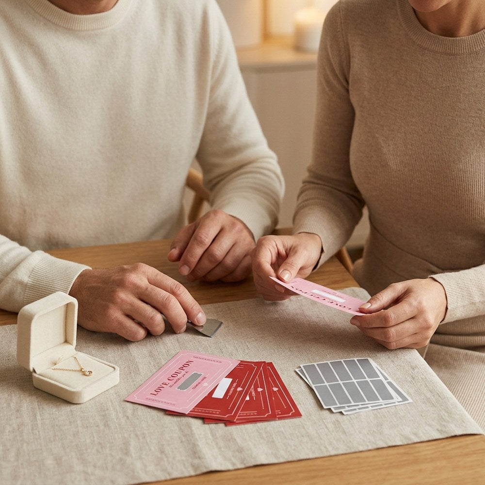 Coupons d'amour offerts avec un bijou, moment en couple