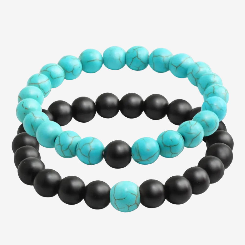 bracelet de pierre naturelle turquoise et noir duo de bracelet couple