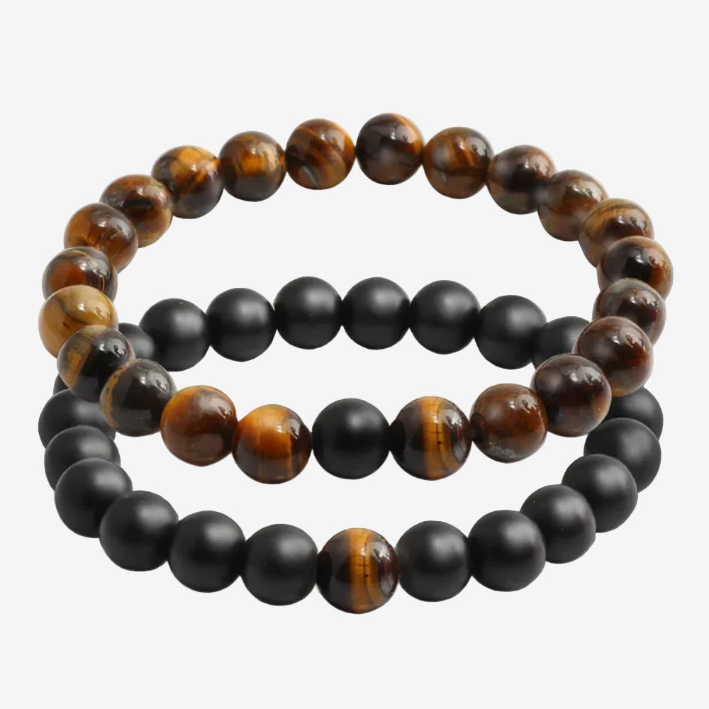 2 bracelet pierre naturelle marron et noir pour couple