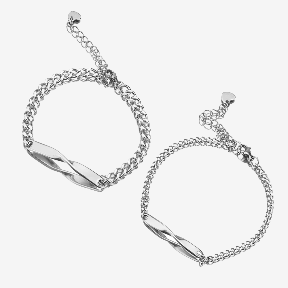 Gourmette personnalisée couple en argent, duo de tailles femme et homme