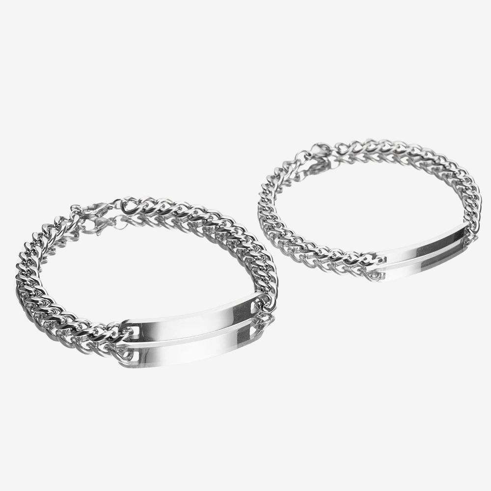 Gourmette couple en argent, duo de tailles avec plaques gravables