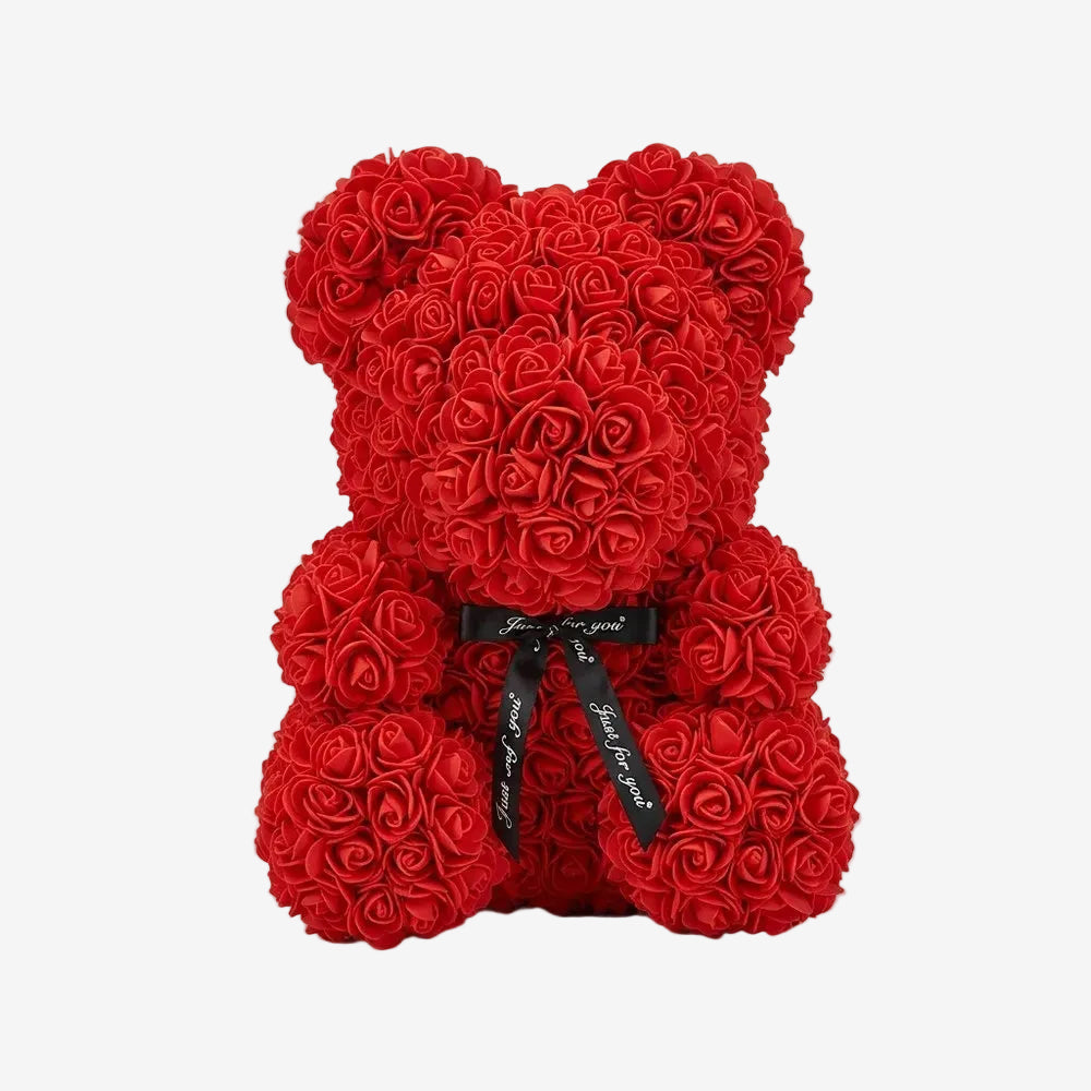 Ours en roses éternelles, vue produit sur fond neutre