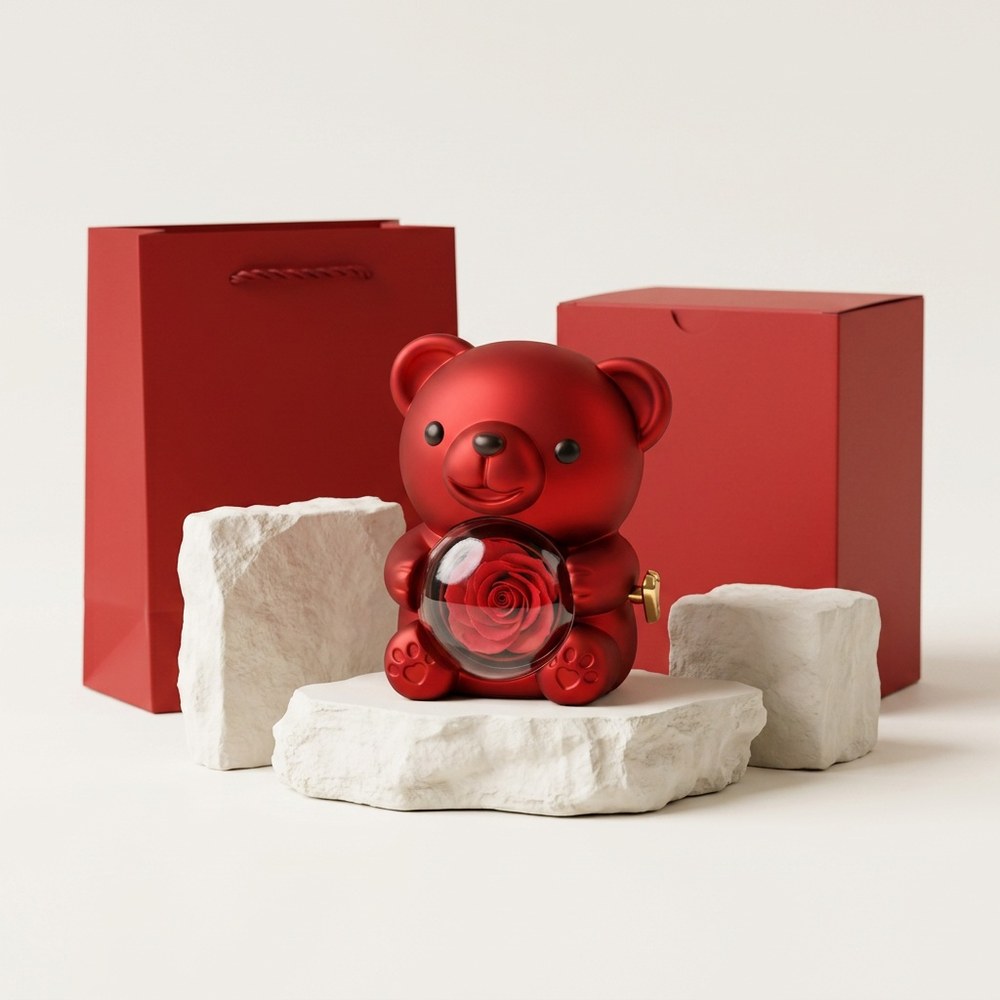 Pack emballage complet ourson posé sur décor minéral ivoire